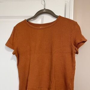 American Eagle Waffle Knit Short Sleeve Top - Rust Orange